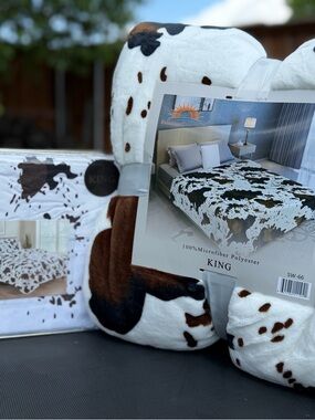 King size Flannel Soft Blanket Cow Print Brown and White plus cow sheet set